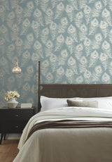 Regal Peacock Dark Teal Wallpaper with Iridescent Peacock Feather Motif - York EV3943