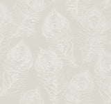 Regal Peacock White Wallpaper with Pearl Effect Feather Motif - York EV3944