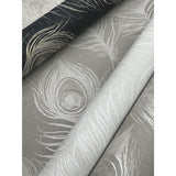 Regal Peacock White Wallpaper with Pearl Effect Feather Motif - York EV3944
