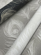 Regal Peacock White Wallpaper with Pearl Effect Feather Motif - York EV3944
