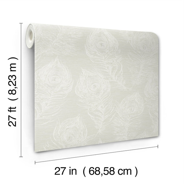 Regal Peacock White Wallpaper with Pearl Effect Feather Motif - York EV3944
