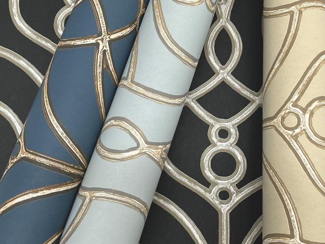 Divine Trellis Black Wallpaper with Pearl Effect Geometric Trellis - York EV3945