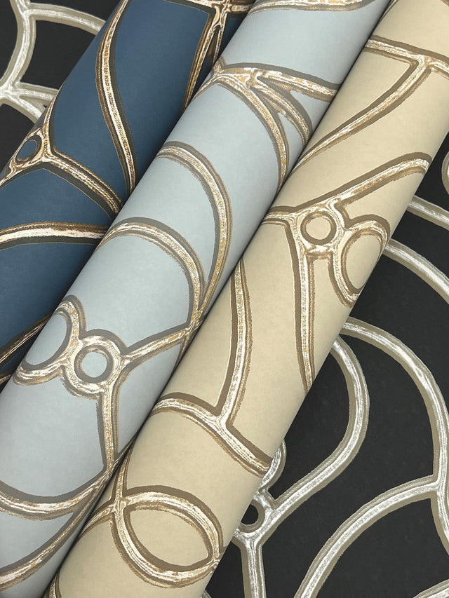 Divine Trellis Black Wallpaper with Pearl Effect Geometric Trellis - York EV3945