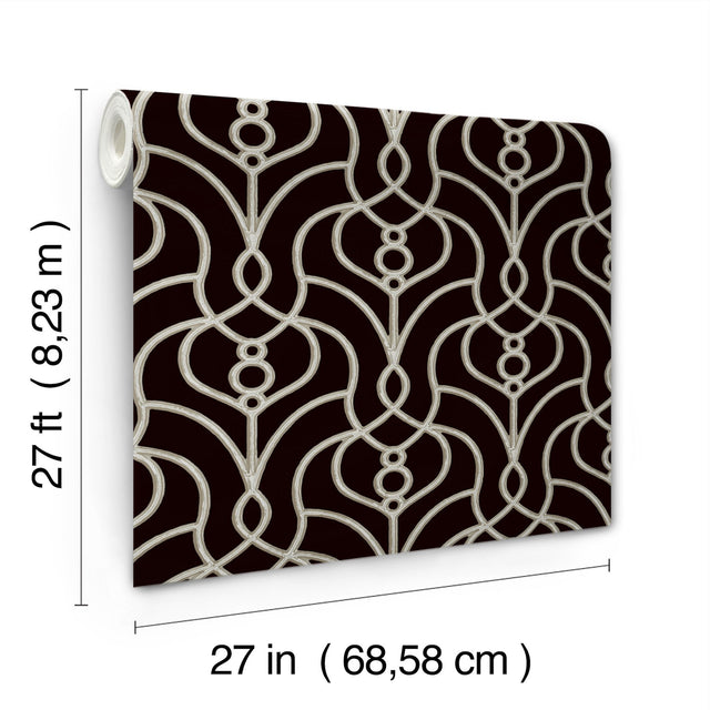 Divine Trellis Black Wallpaper with Pearl Effect Geometric Trellis - York EV3945