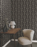 Divine Trellis Black Wallpaper with Pearl Effect Geometric Trellis - York EV3945