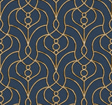 Divine Trellis Navy Wallpaper with Metallic Pearl Geometric Trellis - York EV3946