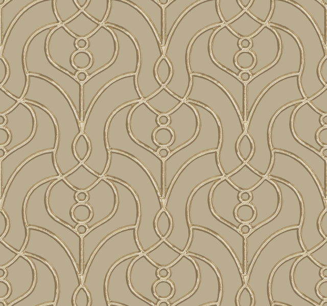 Divine Trellis Taupe Wallpaper with Pearl Geometric Trellis Pattern - York EV3947