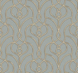 Divine Trellis Dusty Blue Wallpaper with Pearl Geometric Trellis - York EV3948