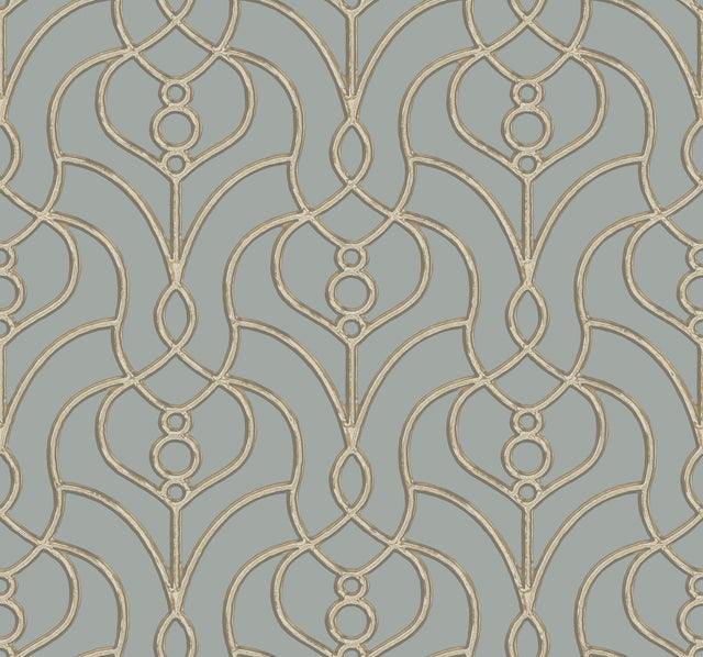 Divine Trellis Dusty Blue Wallpaper with Pearl Geometric Trellis - York EV3948