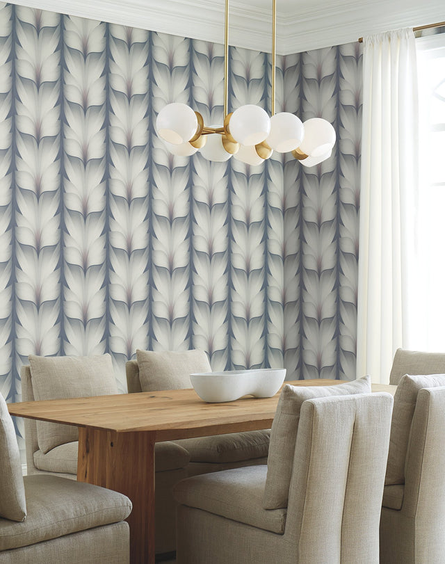 Lotus Light Stripe Steel Wallpaper with Organic Petal Stripe Motif - York EV3951