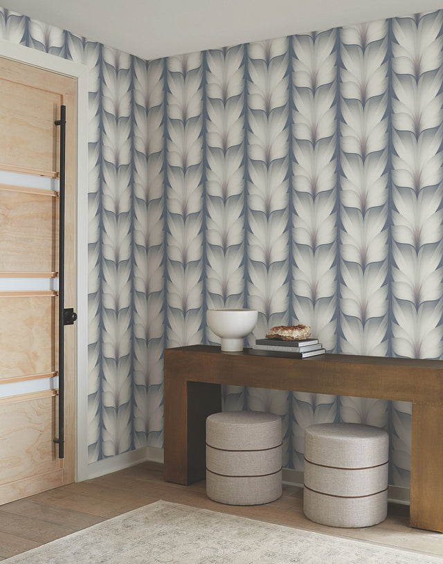 Lotus Light Stripe Steel Wallpaper with Organic Petal Stripe Motif - York EV3951