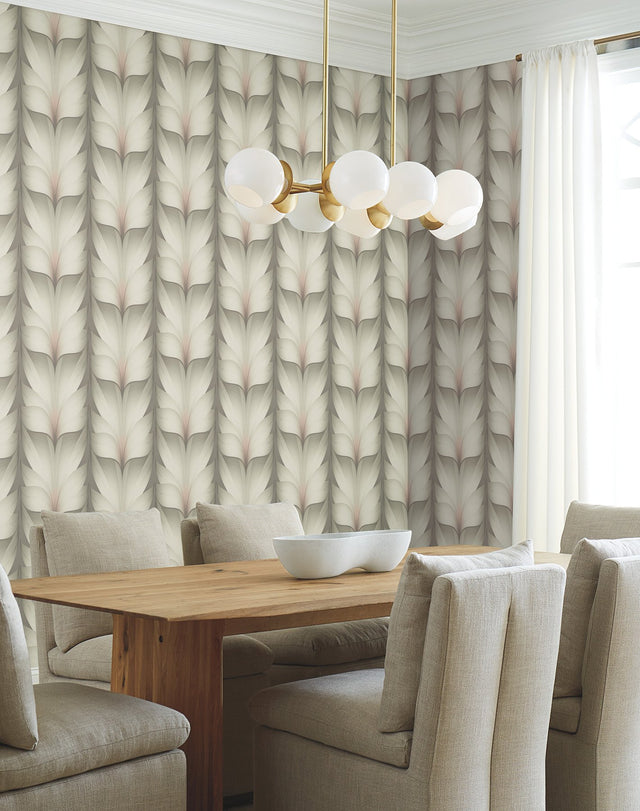 Lotus Light Stripe Taupe & Blush Wallpaper with Organic Petal Stripe Motif - York EV3952