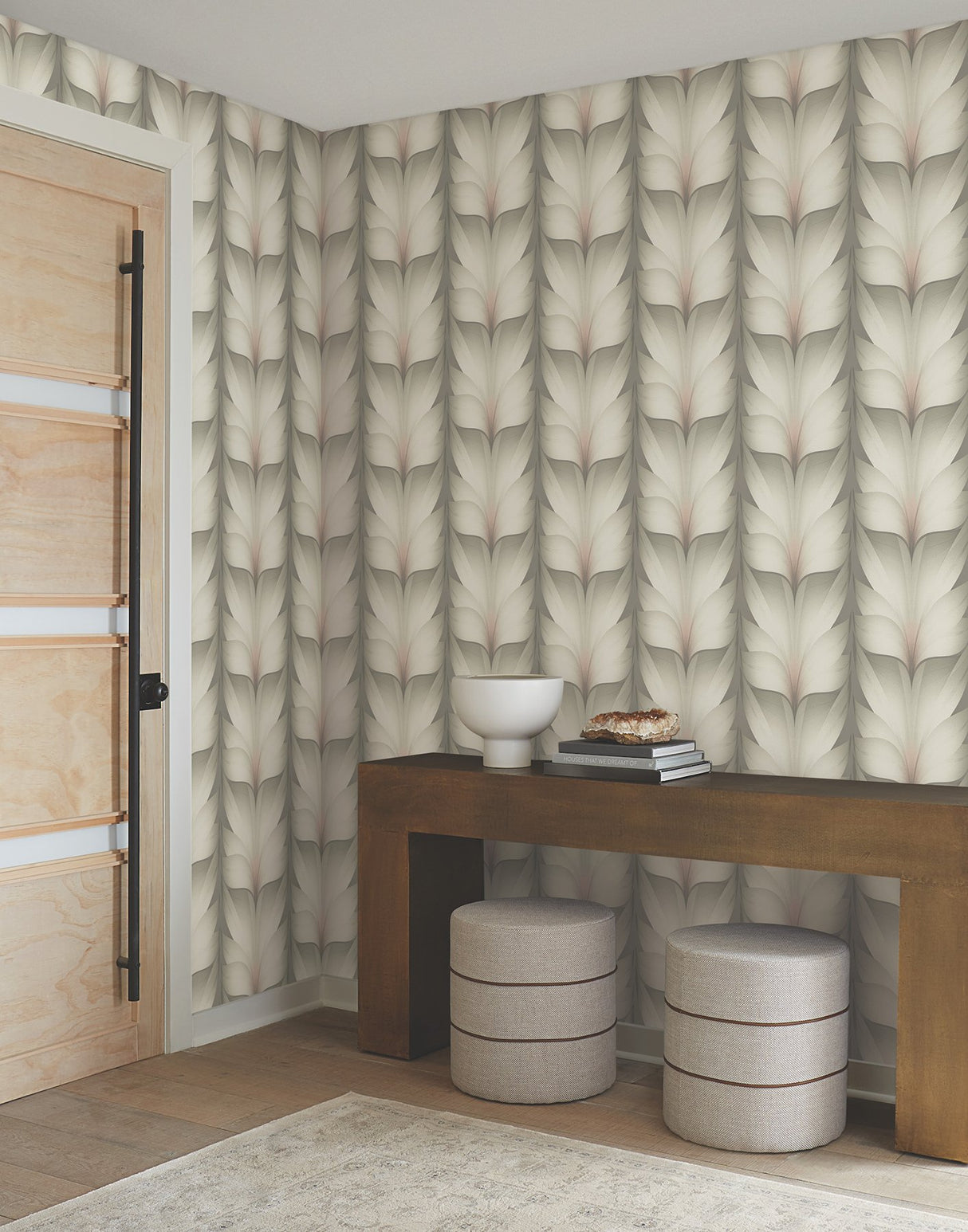 Lotus Light Stripe Taupe & Blush Wallpaper with Organic Petal Stripe Motif - York EV3952