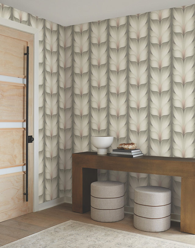 Lotus Light Stripe Taupe & Blush Wallpaper with Organic Petal Stripe Motif - York EV3952