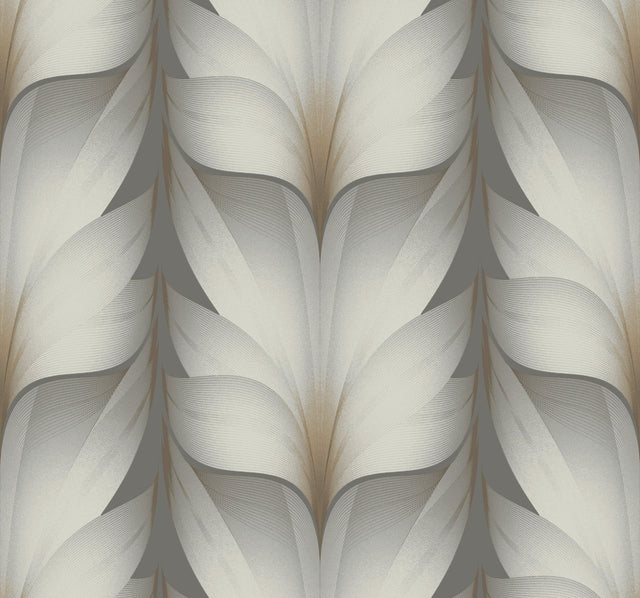 Lotus Light Stripe Charcoal Wallpaper with Contemporary Floral Stripe Motif - York EV3953