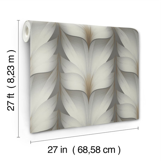 Lotus Light Stripe Charcoal Wallpaper with Contemporary Floral Stripe Motif - York EV3953