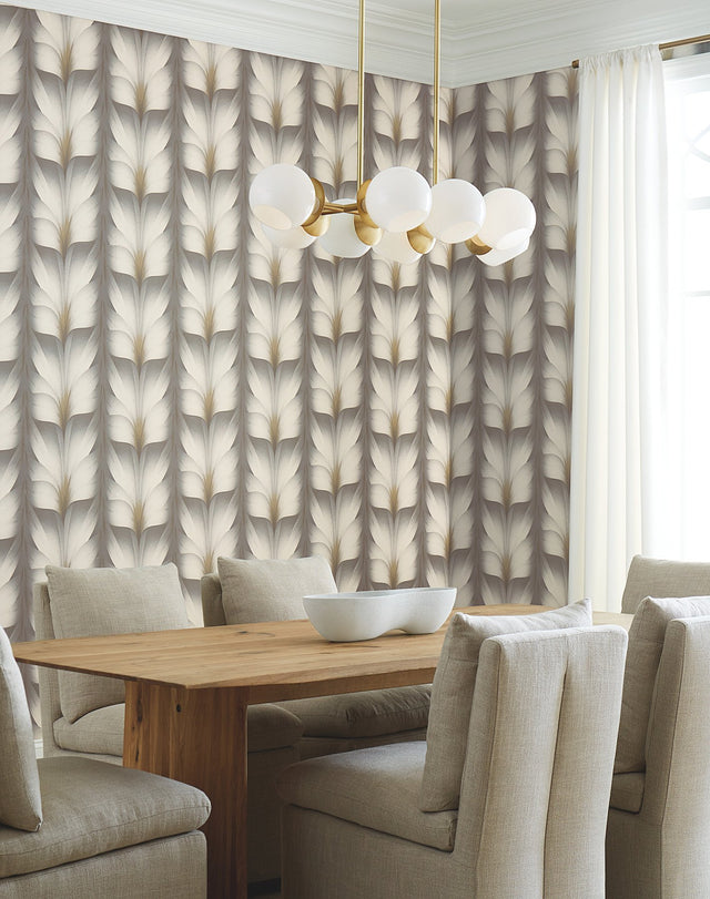 Lotus Light Stripe Charcoal Wallpaper with Contemporary Floral Stripe Motif - York EV3953