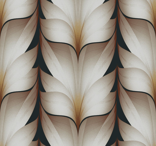 Lotus Light Stripe Black Wallpaper with Striped Lotus Motif - York EV3954