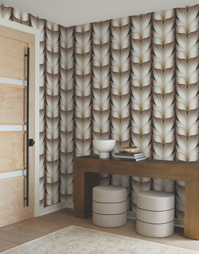 Lotus Light Stripe Black Wallpaper with Striped Lotus Motif - York EV3954