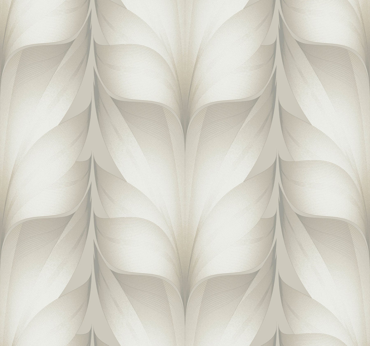 Lotus Light Stripe White Wallpaper with Silvery Neutral Feathered Lotus Motif - York EV3955