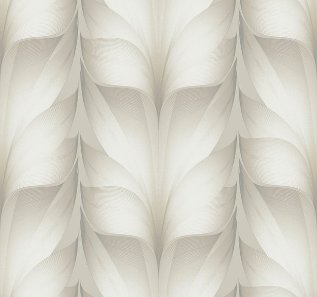 Lotus Light Stripe White Wallpaper with Silvery Neutral Feathered Lotus Motif - York EV3955