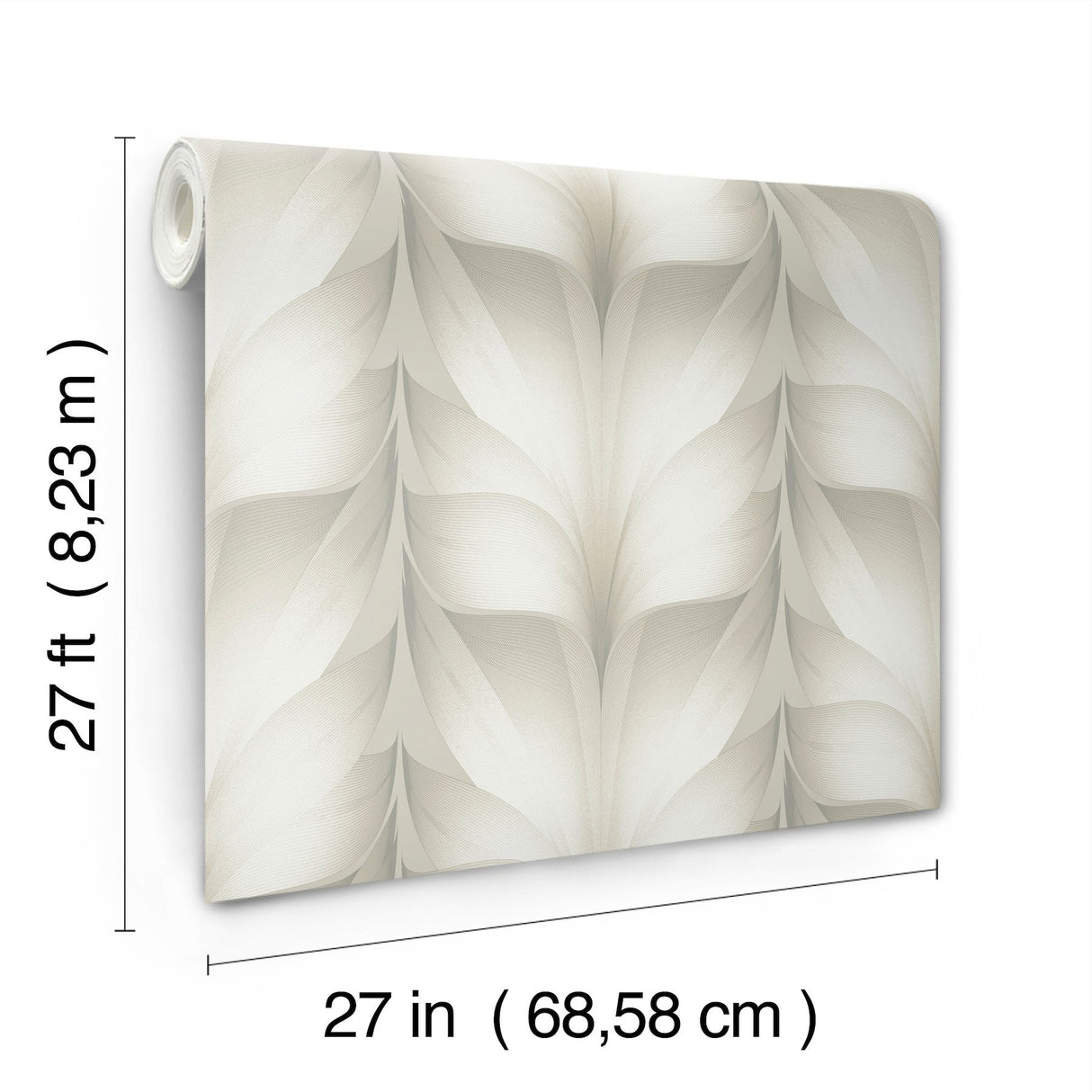 Lotus Light Stripe White Wallpaper with Silvery Neutral Feathered Lotus Motif - York EV3955