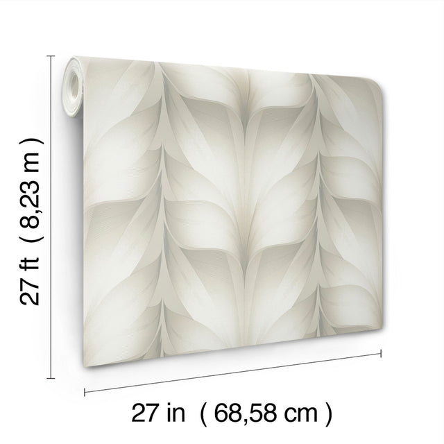 Lotus Light Stripe White Wallpaper with Silvery Neutral Feathered Lotus Motif - York EV3955