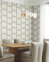 Lotus Light Stripe White Wallpaper with Silvery Neutral Feathered Lotus Motif - York EV3955
