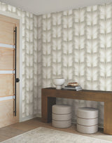 Lotus Light Stripe White Wallpaper with Silvery Neutral Feathered Lotus Motif - York EV3955