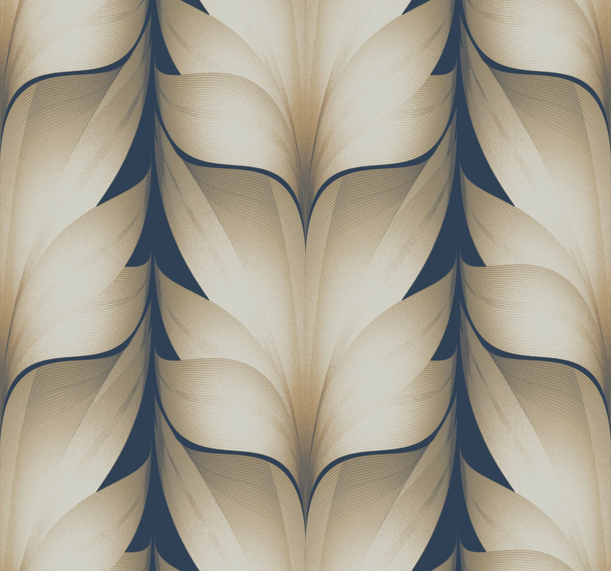 Lotus Light Stripe Navy Wallpaper with Organic Leaf Stripe Motif - York EV3956