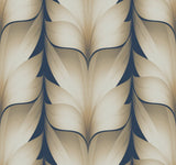 Lotus Light Stripe Navy Wallpaper with Organic Leaf Stripe Motif - York EV3956