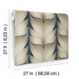 Lotus Light Stripe Navy Wallpaper with Organic Leaf Stripe Motif - York EV3956
