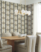 Lotus Light Stripe Navy Wallpaper with Organic Leaf Stripe Motif - York EV3956