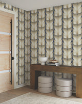 Lotus Light Stripe Navy Wallpaper with Organic Leaf Stripe Motif - York EV3956