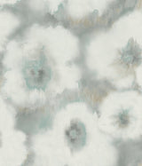 Blended Floral Aqua Wallpaper with Watercolor Floral Pattern - York EV3961