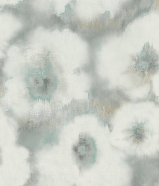 Blended Floral Aqua Wallpaper with Watercolor Floral Pattern - York EV3961
