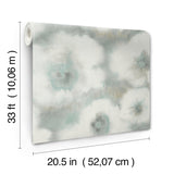 Blended Floral Aqua Wallpaper with Watercolor Floral Pattern - York EV3961