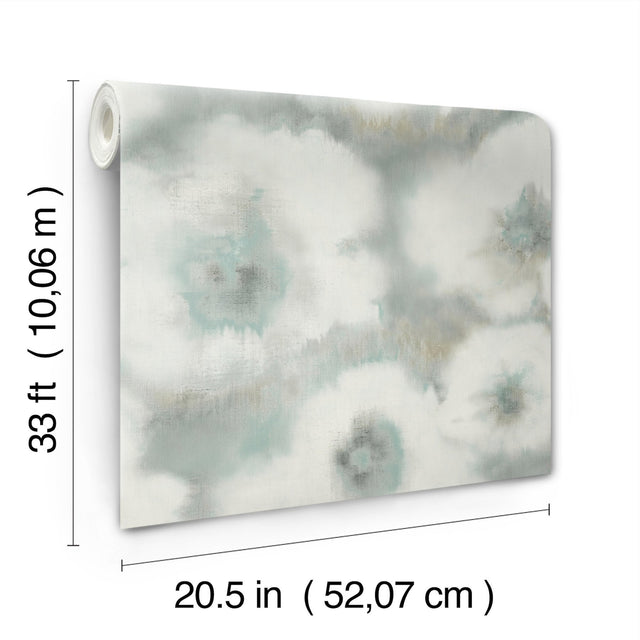 Blended Floral Aqua Wallpaper with Watercolor Floral Pattern - York EV3961