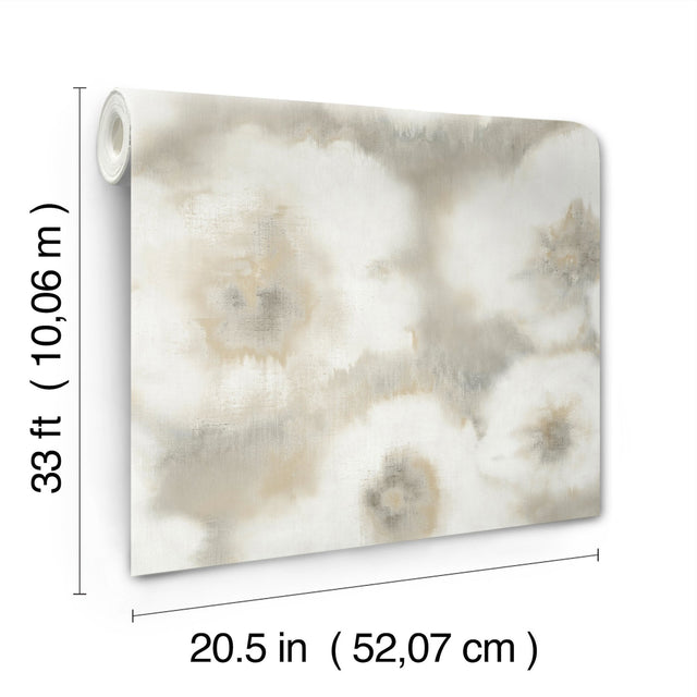 Blended Floral Neutral Wallpaper with Watercolor Floral Pattern - York EV3962