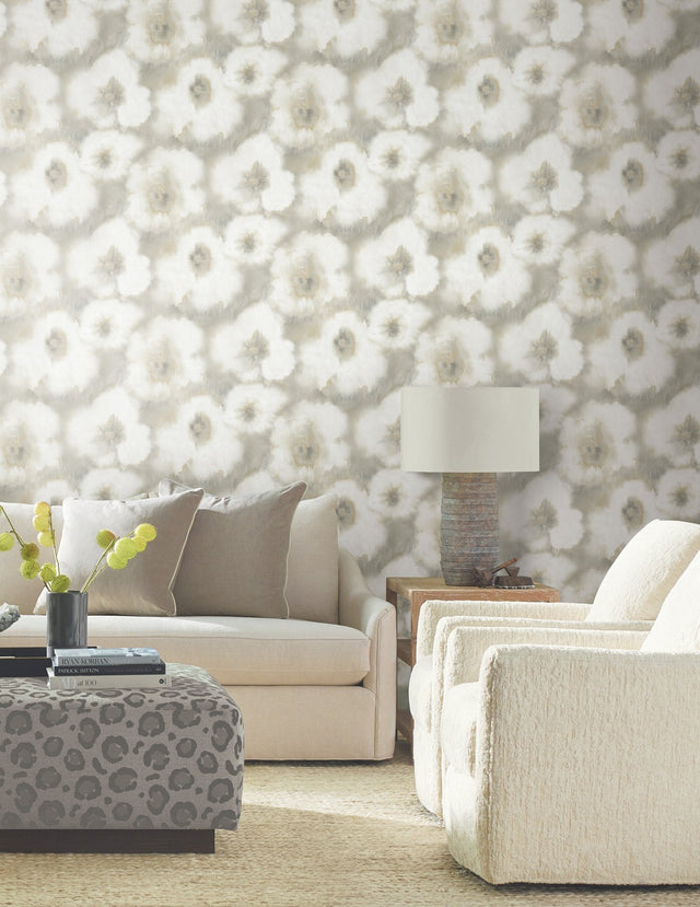 Blended Floral Neutral Wallpaper with Watercolor Floral Pattern - York EV3962