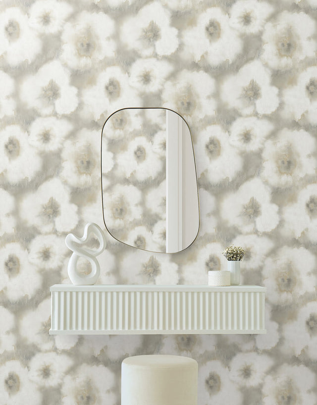 Blended Floral Neutral Wallpaper with Watercolor Floral Pattern - York EV3962