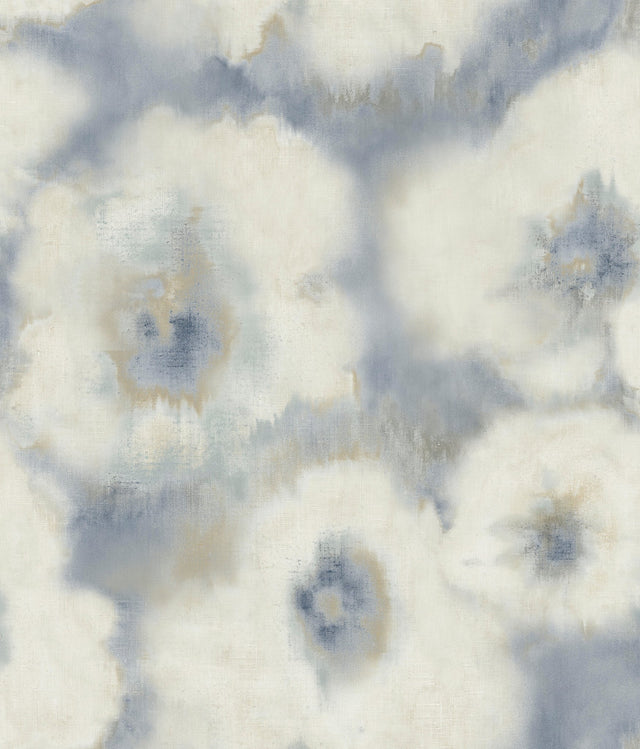 Blended Floral Blue Wallpaper with Diffused Watercolor Floral Pattern - York EV3964
