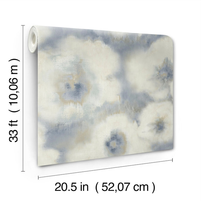 Blended Floral Blue Wallpaper with Diffused Watercolor Floral Pattern - York EV3964