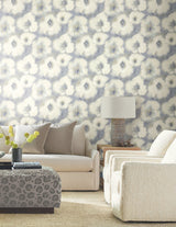 Blended Floral Blue Wallpaper with Diffused Watercolor Floral Pattern - York EV3964