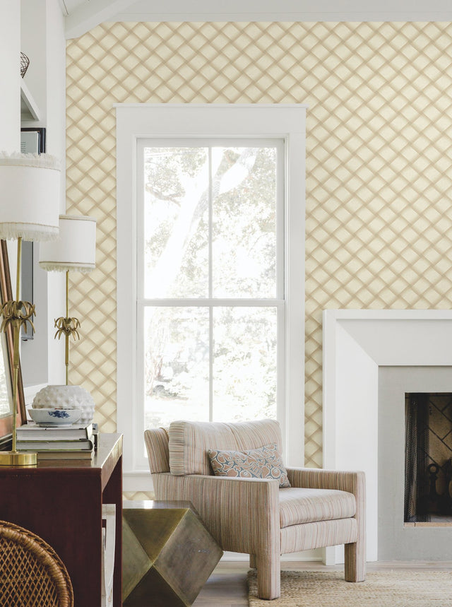 Bayside Basket Weave Blonde Wallpaper with Woven Basketweave Pattern - York EV3965