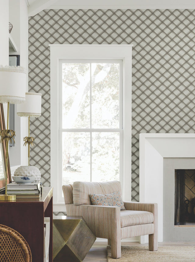 Bayside Basket Weave Mocha Wallpaper with Woven Basket Weave Pattern - York EV3966