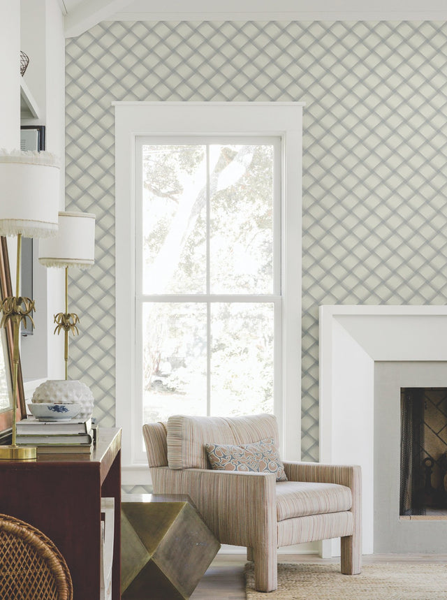 Bayside Basket Weave Smokey Blue Wallpaper with Woven Basket Weave Pattern, Paste-the-Wall Non Woven - York EV3968