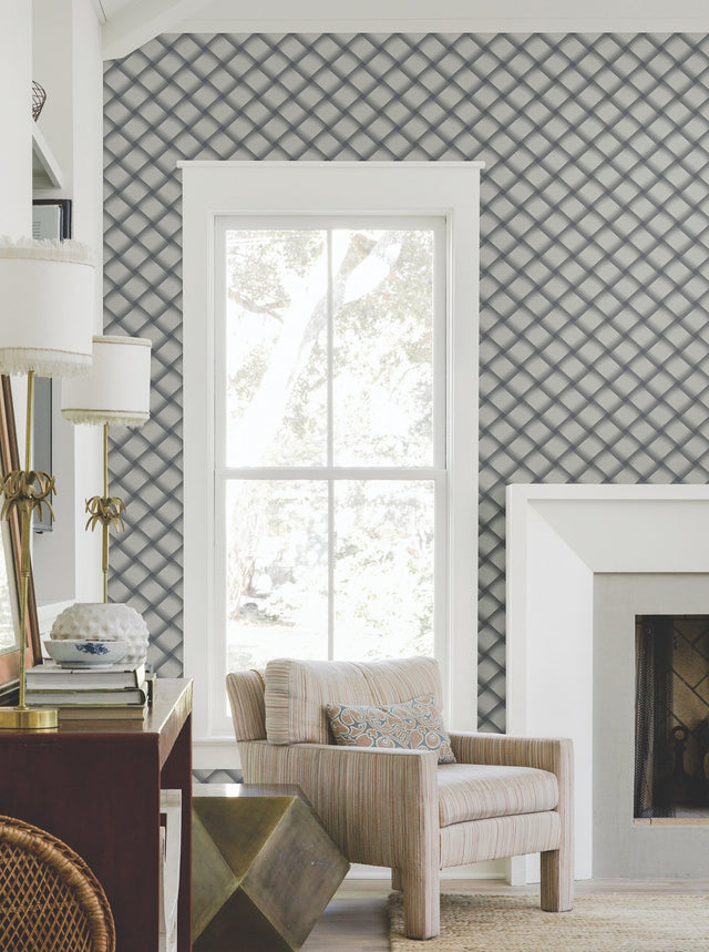 Bayside Basket Weave Navy Wallpaper with Woven Basket Weave Pattern - York EV3969