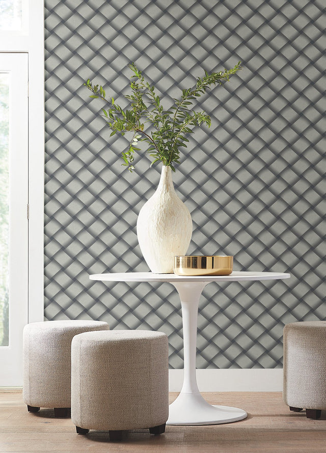 Bayside Basket Weave Navy Wallpaper with Woven Basket Weave Pattern - York EV3969