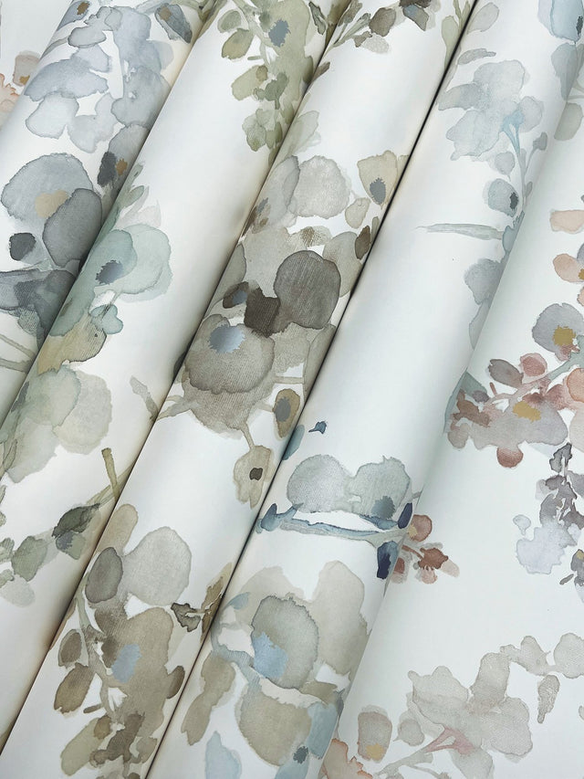 Blossom Fling Steel Wallpaper with Metallic Botanical Watercolor Style - York EV3971